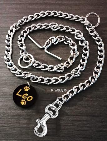Kraftidy Dog Chain Leash with Name tag id Customized for All Breed Medium Dogs and Small Puppy and Large Strong Dogs Leash Chain with Personalized Dog Name (Medium Dogs)