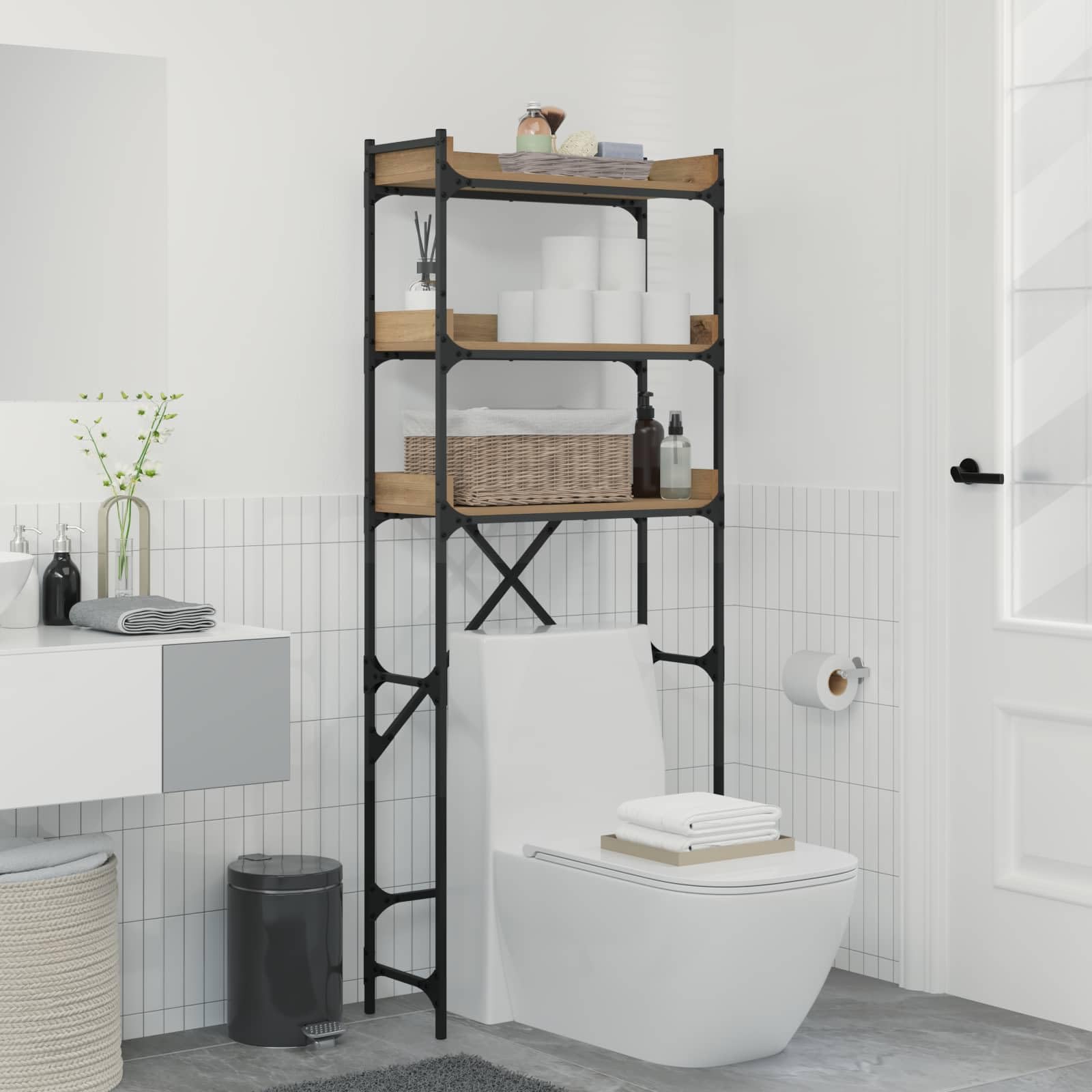 Waschmaschinenregal Artisan-Eiche 67 x 25 x 163 cm mit Stahlrahmen