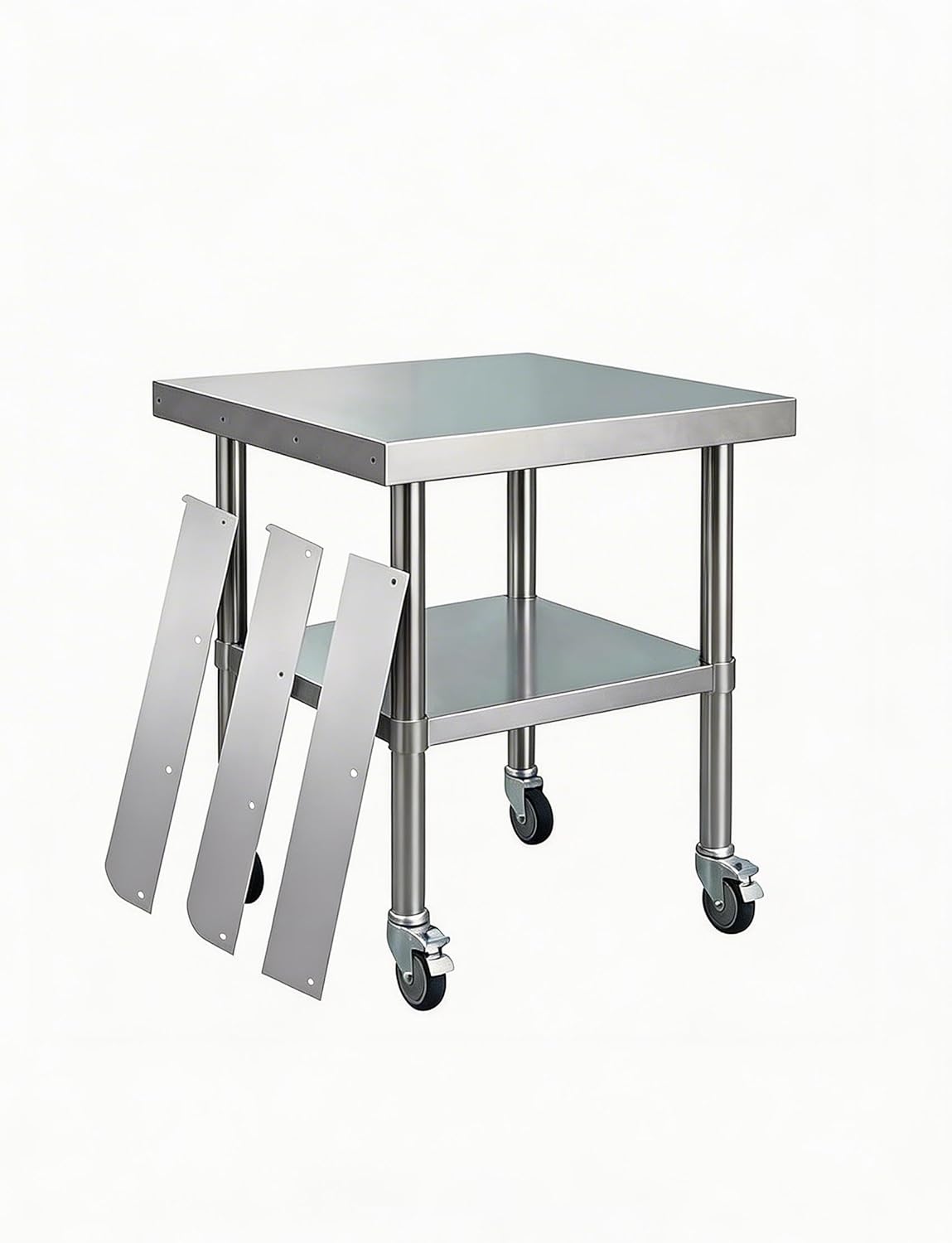24 x 24 Stainless Steel Prep Table with Wheels – Commercial Mobile Workstation, Adjustable Undershelf, Detachable 3-Sided Backsplash – NSF Kitchen Worktable for Restaurant, Home, Garage & Catering