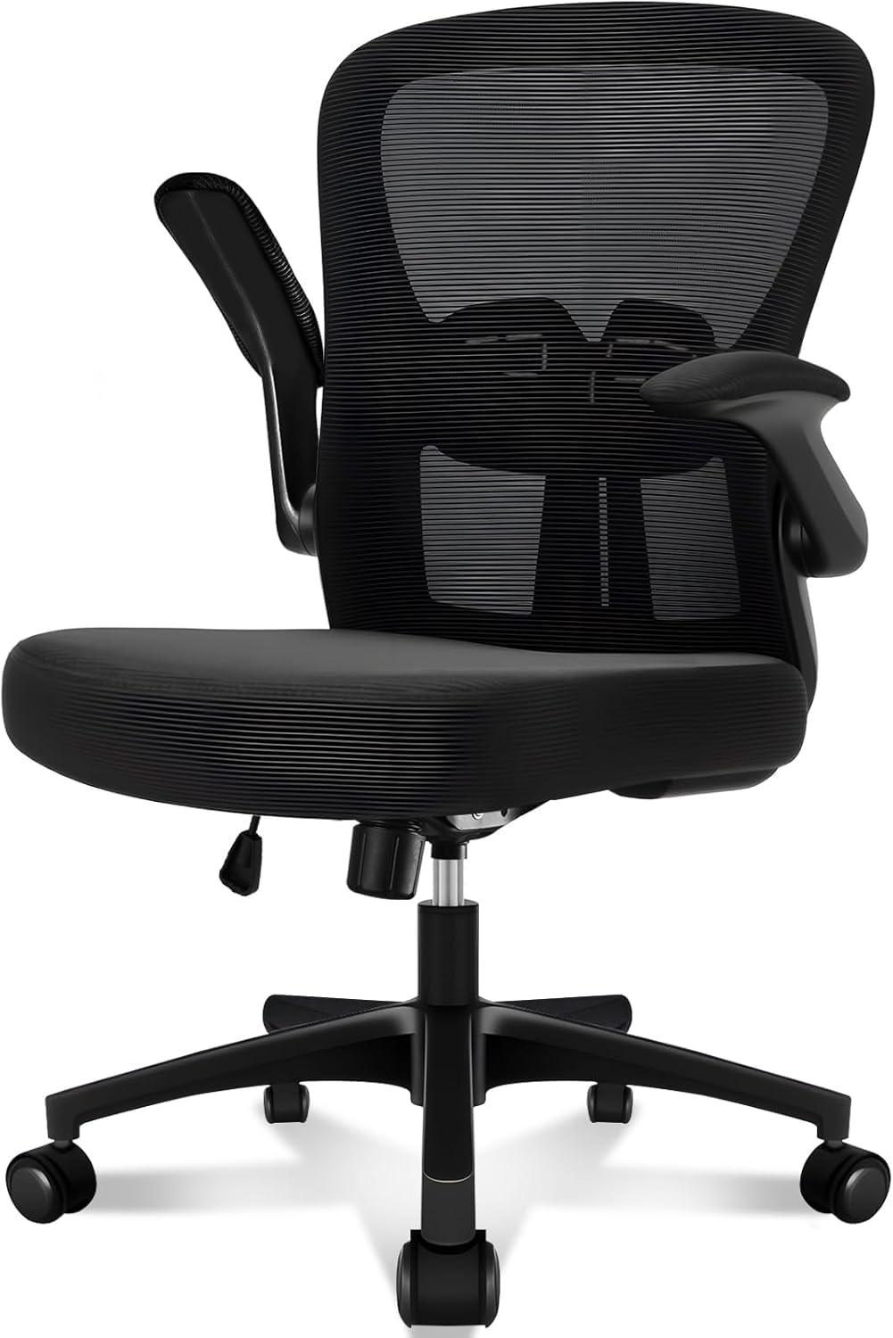 Sedia Ufficio Ergonomica, Sedia da Scrivania e PC Girevole con Supporto Lombare Regolabile, Schienale in Rete, Braccioli Ribaltabili, Altezza Regolabile, Basculante, Nero