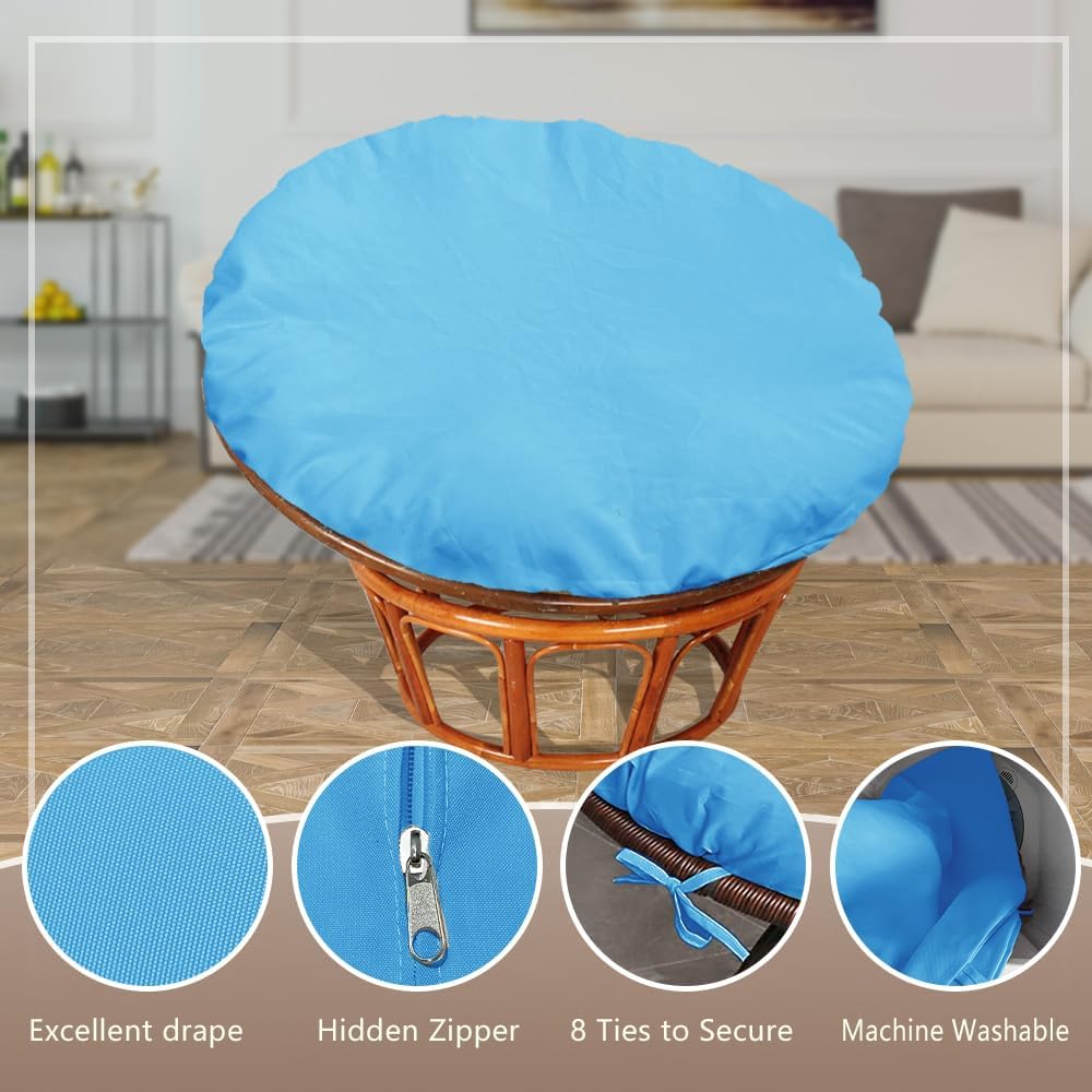 Papasan Cushion Cover Only,Water Resistant Papasan Chair Cushion Cover for Outdoor lndoor,Skin-Friendly Soft Machine Washable Unfading Zippered Cover for Round Egg Chair Cushion (Sky-Blue, 55in)