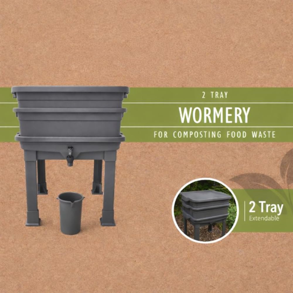 Wormery Compost Bin Worm Farm For Recycling Kitchen Waste Into Vermicompost And Worm Tea With Tap And Worm Blanket (Worm Farm Complete Set (Includes 2 Trays, Bedding and Blanket)) - 4