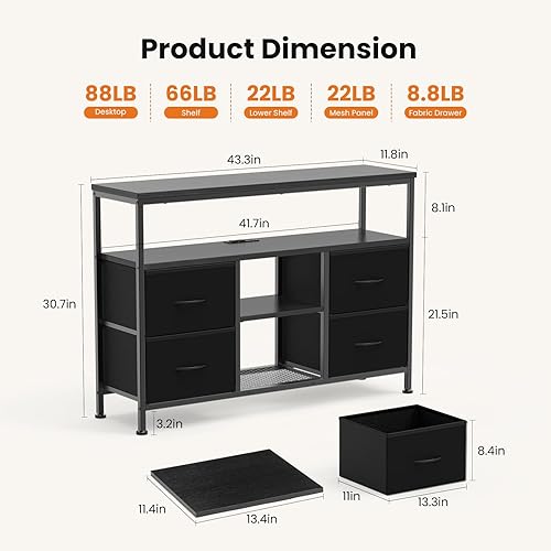 Miniatura 3 de Sweetcrispy Cómoda Mueble de TV para dormitorio, centro de entretenimiento con 4 cajones, con luces LED y tomas de corriente, consola multimedia