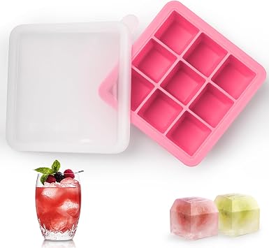 Small Ice Cube Trays for Freezer, Silicone Ice Cube Tray with Lid | 9 Ices 1.3",BPA Free,Mini Ice Cube Trays-Nugget Ice Tray with lid for Mini Fridge with Freezer,For Coffee,Cocktail,Baby Food