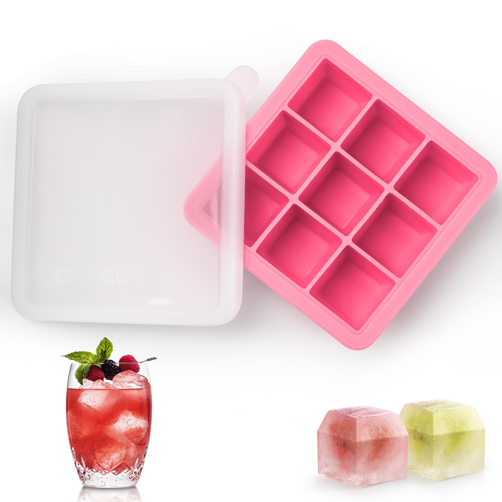 Aibirui Silicone Ice Cube Tray with Lid,9x1.3 inch,Small Ice Cube Trays for Freezer | Mini Ice Cube Trays-Nugget Ice Tray with lid for Mini Fridge
