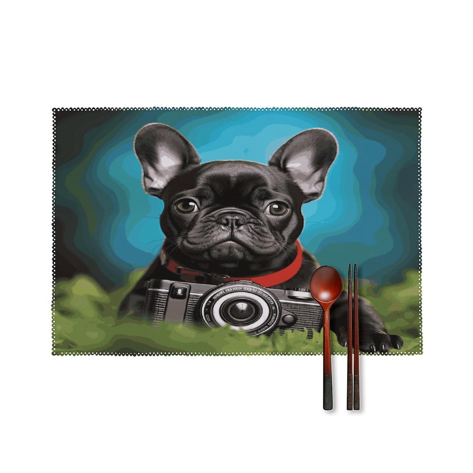 Fekiloot Style French Bulldog Puppy With Camera Placemats Set Of 6,Table Mat