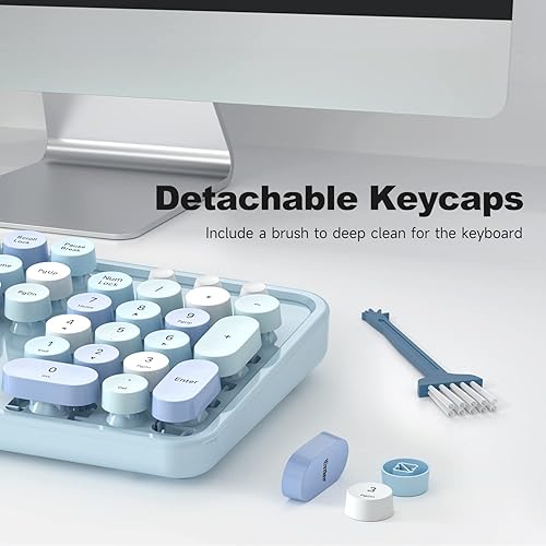 Miniatura 5 de GEEZER Teclado USB con cable para computadora, teclas redondas azules de tamaño completo, teclados retro para máquina de escribir, para Windows, PC,