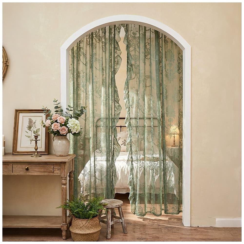 Rideau voilage vert 140x220cm anti vis-à-vis pour fenetre de chambre
