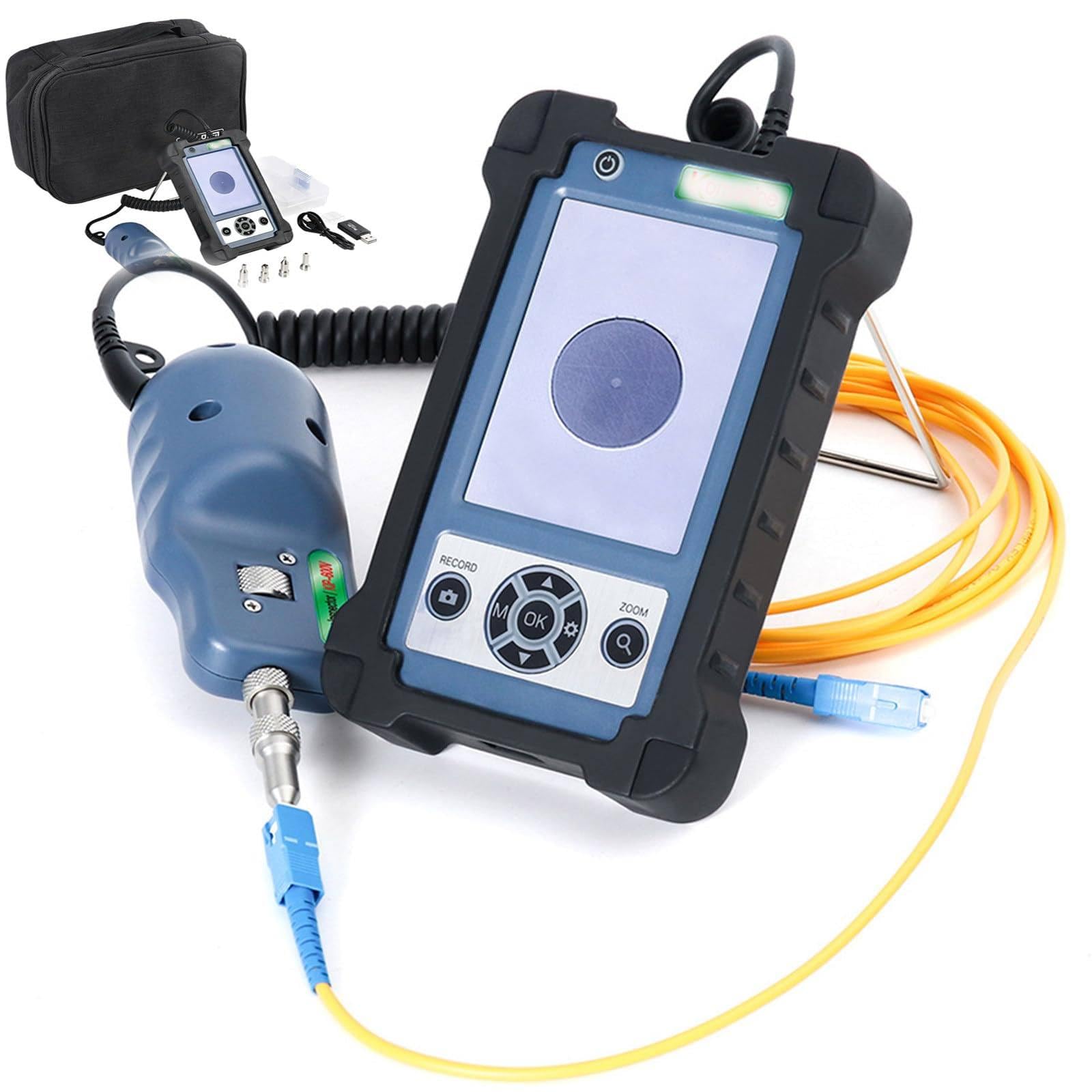 BOOZXCV Fiber Microscope Inspection Probe, KIP-600V Portable Fiber Optic Video Microscope with 400X Magnification, 3.5″ HD Display, 4000mAh Battery for Field and Lab Fiber Endface Testing