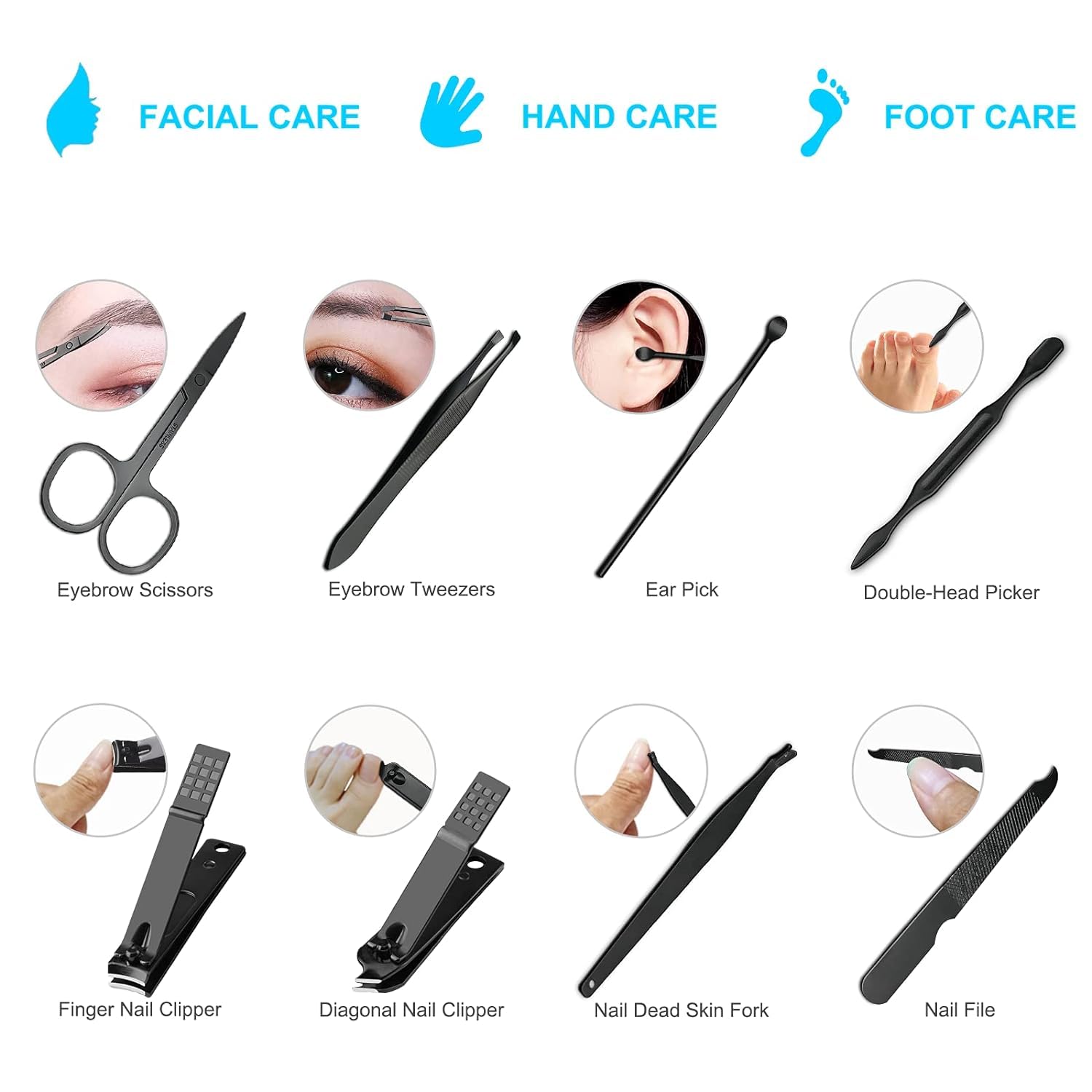 MEI DE MODA Professional Manicure Pedicure Kit | Luxury Nail Grooming Set With Designer Leather Case (7PCS BLACK) 3