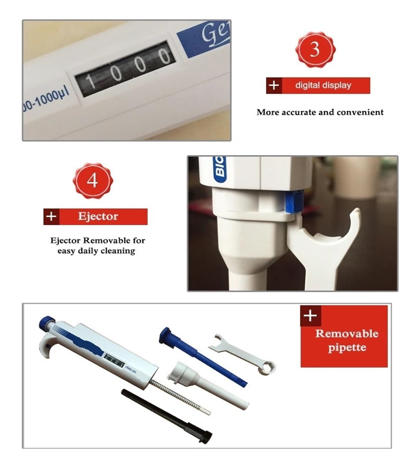 Pipeta, Pipeta laboratoryjna Mikropipeta jednokanałowa Materiały medyczne Ręczna pipeta 10 ml(100-1000ul)