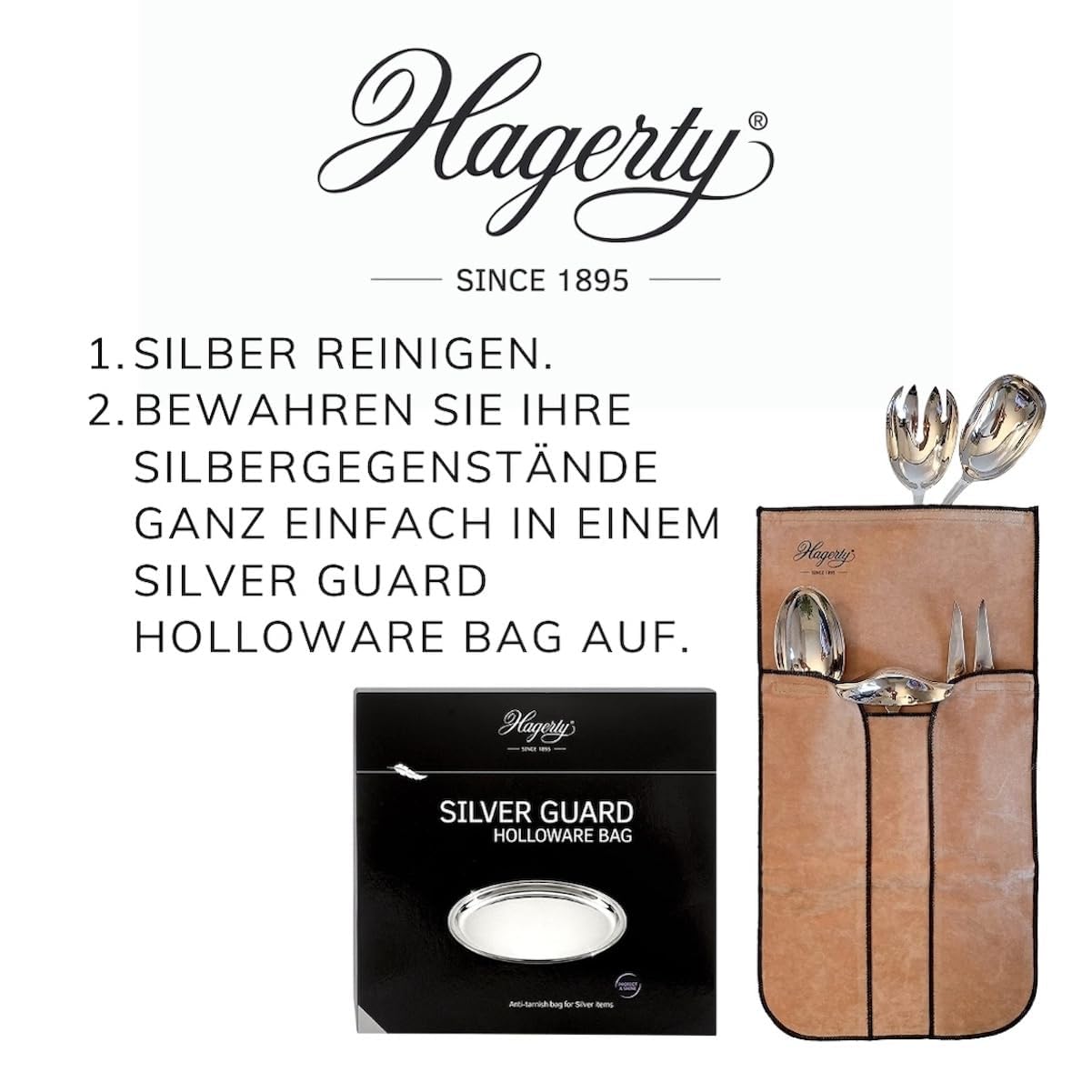 Hagerty Silver Guard Holloware Bag Tasche für Silber und Versilbertes 22 x 42 cm I Praktische Silber-Aufbewahrung Tasche mit Anlaufschutz I Imprägnierte Samt Schutzhülle für 5 Stück Service