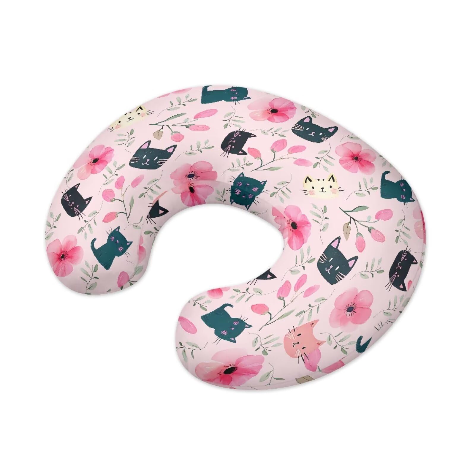 Xernghsao Baby Nursing Pillowcase for Men and Women Pink Cat and Butterfly Print Removable for Easy Daily Cleaning Stretchy Soft and Comfortable Suitable for Baby Breastfeeding and Bottle Feeding