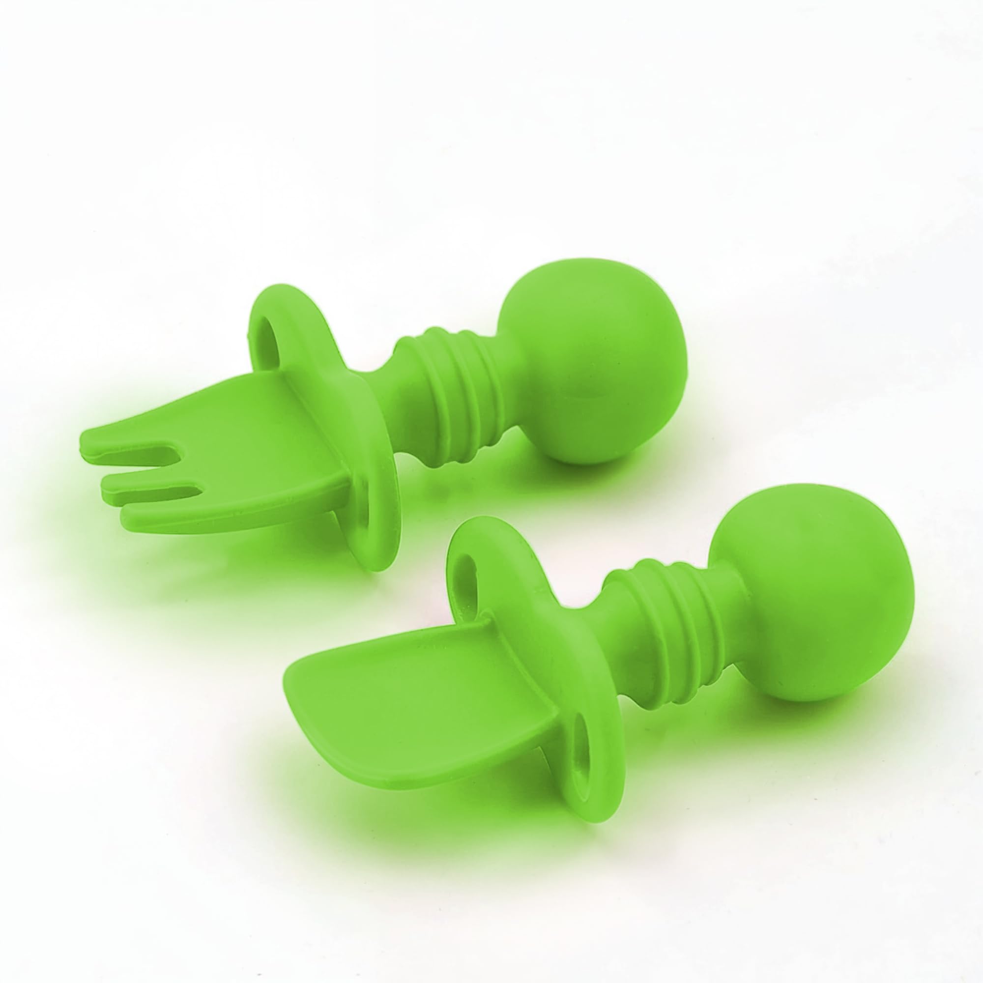 A Baby Cherry - Baby Feeding Spoons & Fork || Easy Grip Toddler First Training Utensil Silicone Spoon || Spoon Anti-Choke Design || Led Weaning Stage 1 (Green)