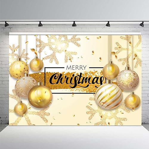 MEHOFOND Telón de fondo de Navidad de 7 x 5 pies, decoración de fiesta de Navidad, fondo de copo de nieve dorado con purpurina para fitografía,