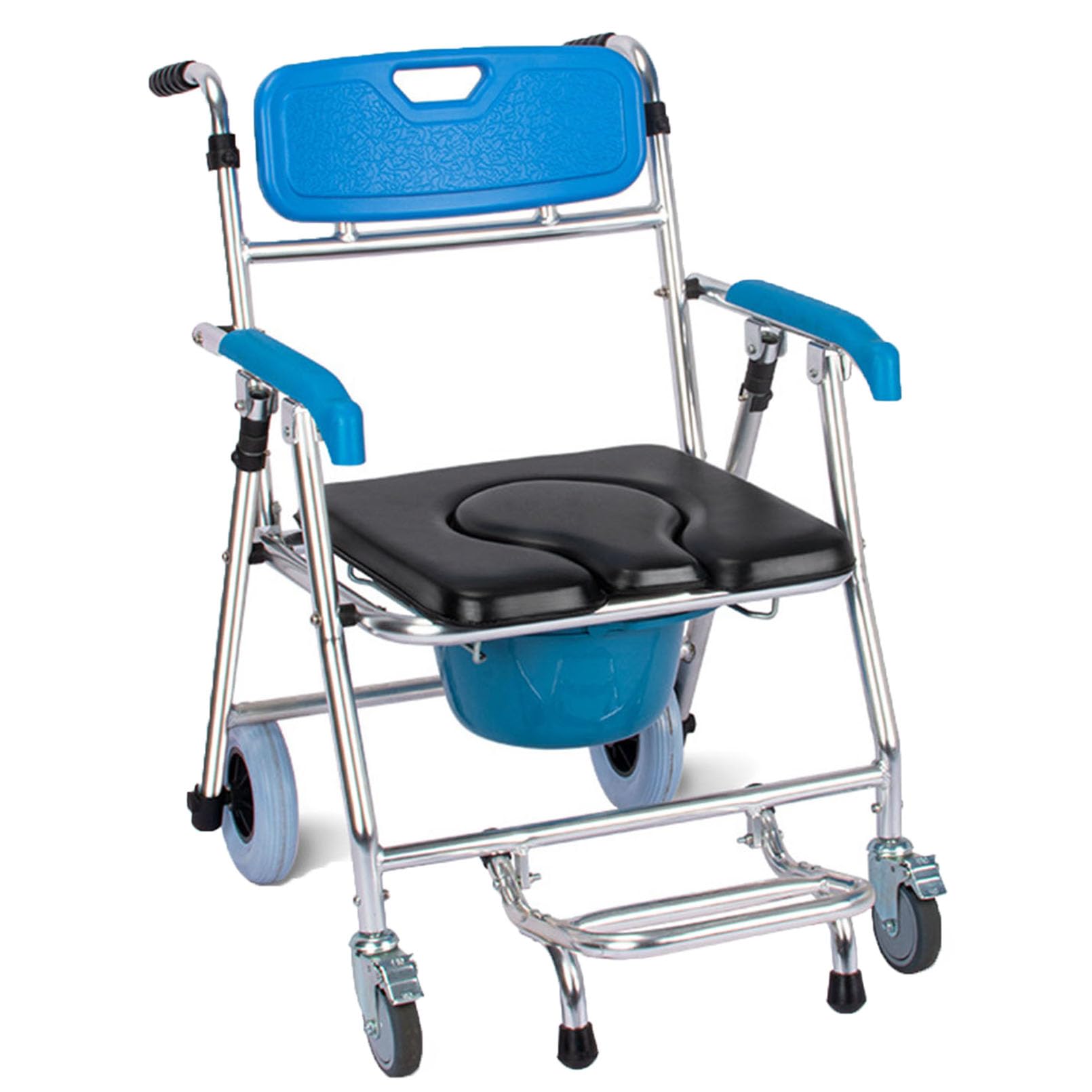 Folding Toilet Chair for Elderly, Toilet Chair with Wheels and Non-Slip Pedals, Wheelchair with Toilet for Elderly Patients and Pregnant Women