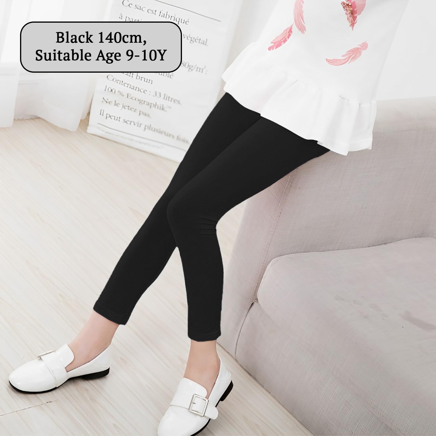 SYGA Girls Leggings, Soft & Stretchable Cotton Infant Toddler Leggings, Suitable for All Seasons, Size 7-8 Years(Black) - Image 4 thumbnail
