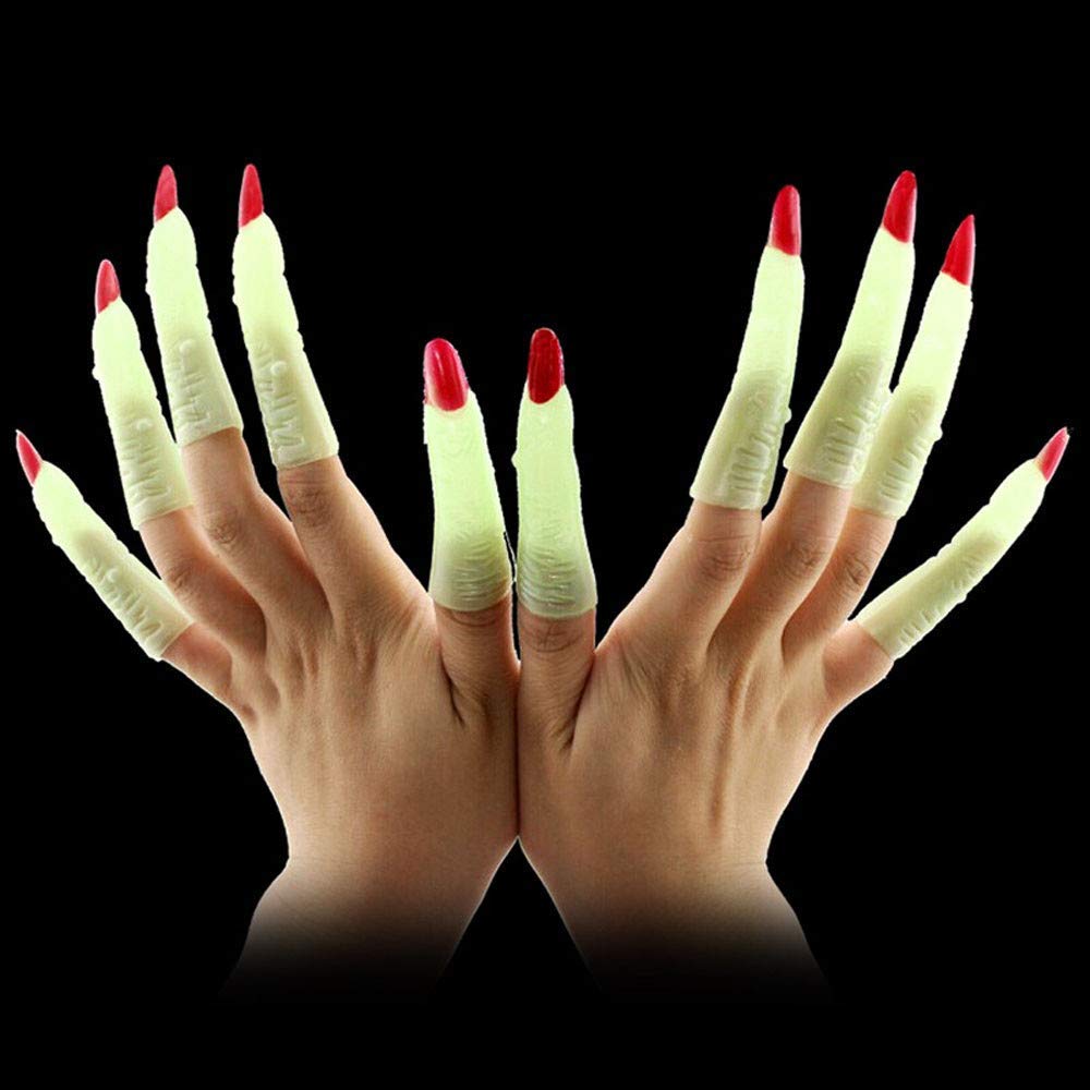 SKA Zombie Witch Fake Fingers Nail Cover Set Ghost Fake Finger Claws for Halloween Costume Party Light Green