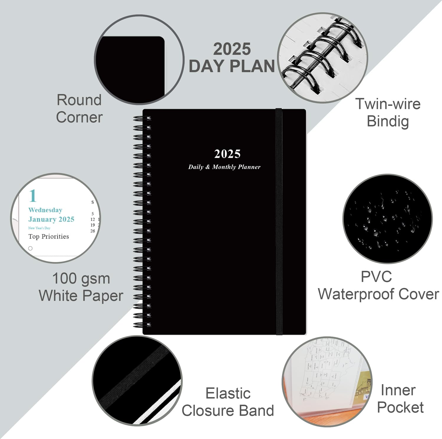 2024-2025 Daily & Monthly Planner, One Page Per Day, July 2024 to June 2025, Planner 2024-2025 with Flexible Cover, Tabs - Image 2