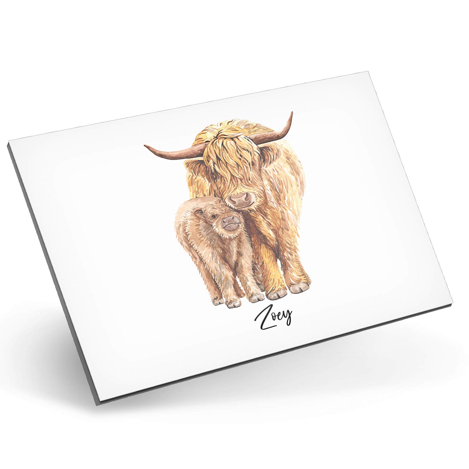 Personalised Wall Art, Aluminium Metal Plaque Customised with Initial / Name, Mother and Baby Highland Cow and Calf Wall Decor, Size: A5 Landscape (H:145.5mm x W:208mm), Cow Picture, Cow Print
