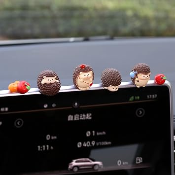 6 PCS Hedgehog Decor Car Dashboard Decorations, Fairy Garden Accessories | Kiofs Mini Hedgehog Figurines Car Gifts for Women Interior, Cute Desk Pets