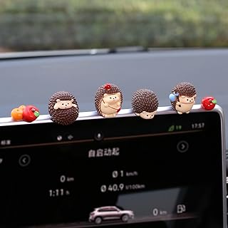 Cute Hedgehog Car Dashboard Decor, Car Accessories for Women Interior Aesthetic Hedgehog Figurines Rearview Mirror Ornament, Set of 6