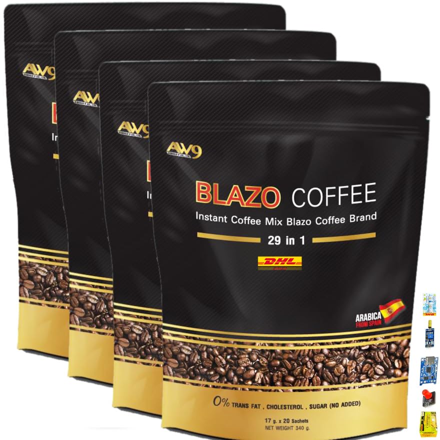 17g x 20Sachets Blazo Coffee Arabica From Spain 29in1 Non-Fat Sugar-Free 0% Instant Snack SHIPPING BY DHL (Packs of 4) By Beautygoodshop [Get Free For You Beauty Gifts]