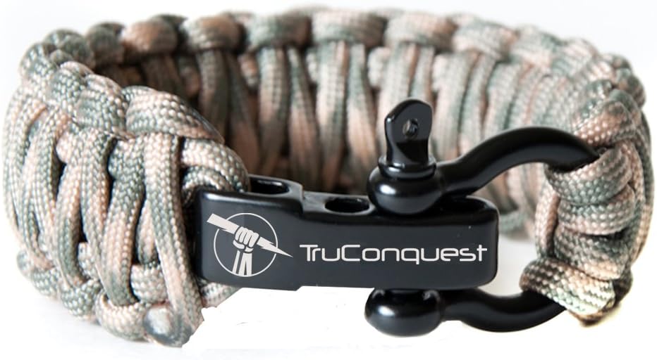TruConquest Paracord Bracelet - Wide King Cobra Style with Black Stainless Steel Bow Buckle – Adjustable Size Fits Small to Large Wrists - 9.5" - Made from the Best Military Grade 550 Survival Cord
