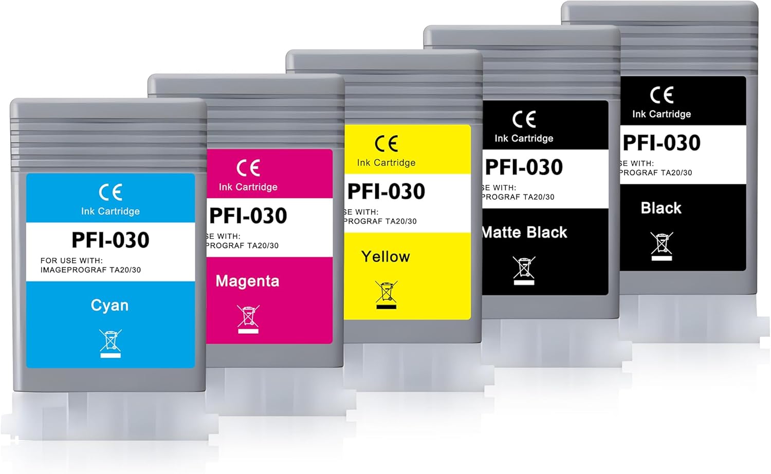 PFI-030 Ink Cartridge PFI-030MBK PFI-030BK PFI-030C PFI-030M PFI-030Y Replacement for Canon imagePROGRAF TA-20 TA-30 TM-240 TM-340 Printer Ink, 55ML 5-Pack (Matte Black,Black,Cyan,Magenta,Yellow)