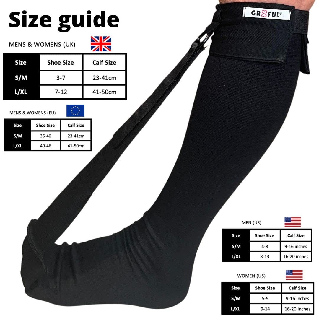 gr8ful® Calcetín nocturno para fascitis plantar,Calcetines de compresión de férula dorsal para tendinitis de Aquiles y tratamiento de fascitis plantar,Ligero,Negro (s/m)