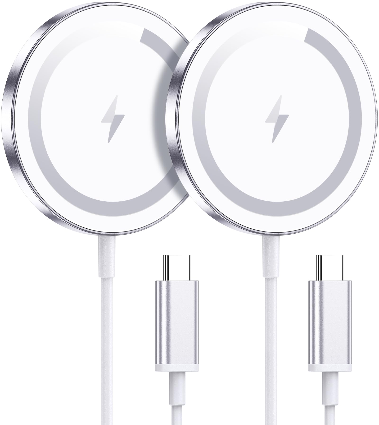 WRVVR - Bezprzewodowa ładowarka magnetyczna do iPhone'a 15, 14, 13, 12, Pro Max Plus, mini, 15 W, podkładka do szybkiego ładowania, do Airpods 3/2/Pro, silny magnes, kolor srebrny
