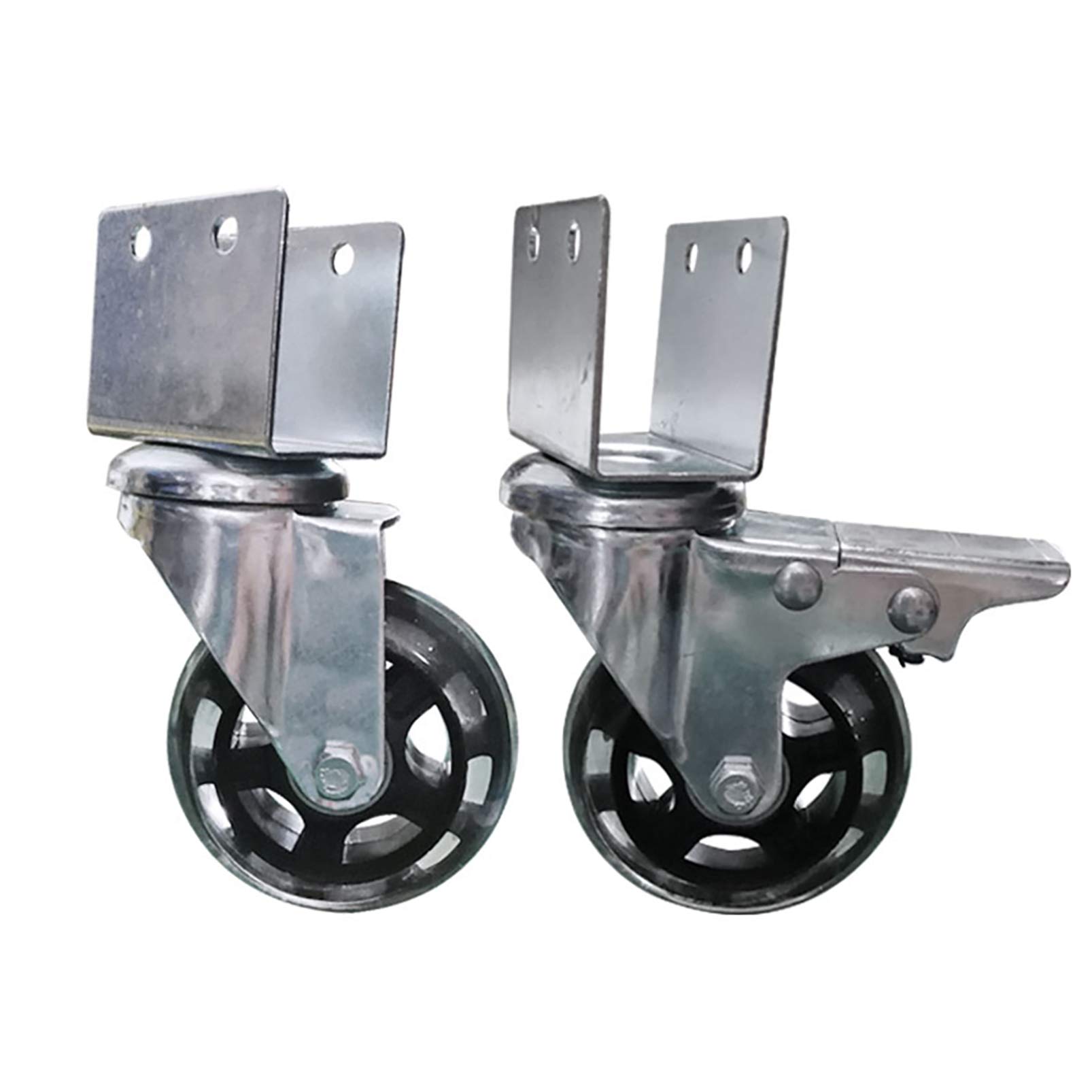 4X Doppio Cuscinetto a Sfera Girevole da 3" Rotelle Pivotanti, Poliuretano Ruote Industriale, Ruote da Trasporto per Mobile con Piastra Superiore a U, carico 150 kg, Ruote con Stelo del Freno