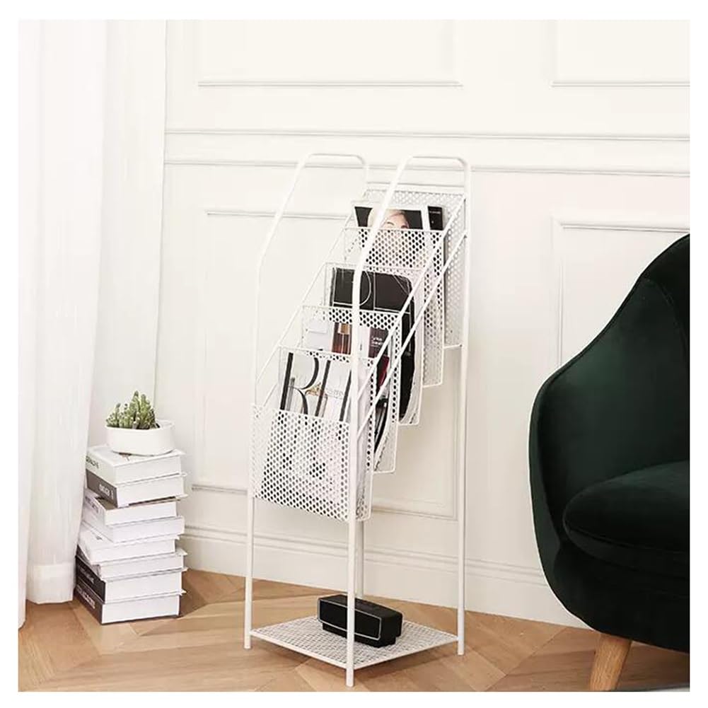 Portariviste per CD, DVD, riviste da pavimento, in ferro, per bambini, per foto, libri, promozioni, giornali (bianco, 30,5 x 30,5 x 96,5 cm)