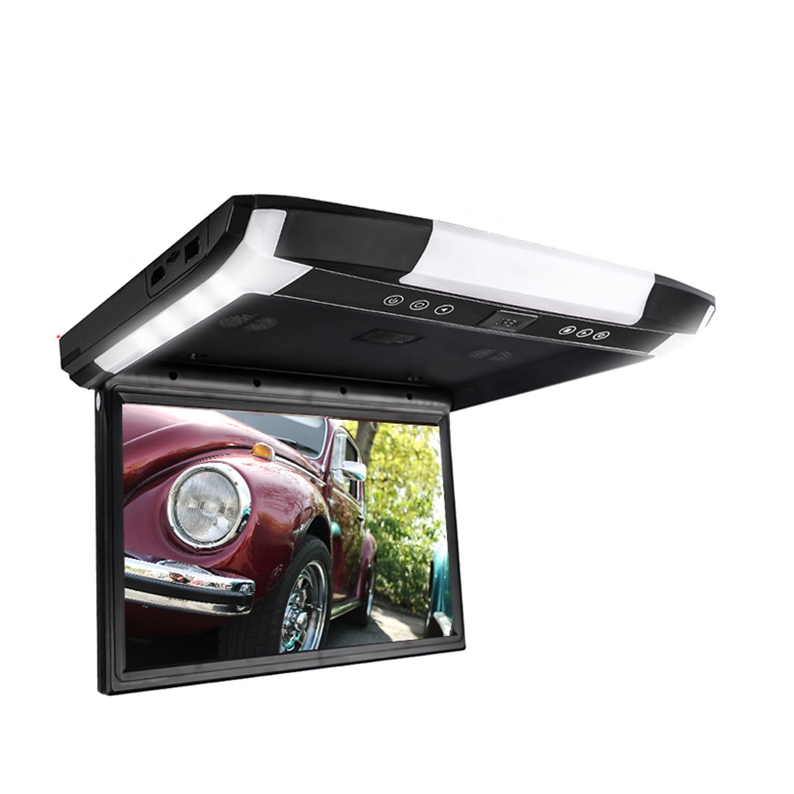 CVFRDD Car Headrest Player 1080P 10.1/12.1 Inch Car Monitor Flip Down TFT LCD Automobile Roof Mount Monitors With MP5 Player USB TF Ceiling(12.1 inch black)