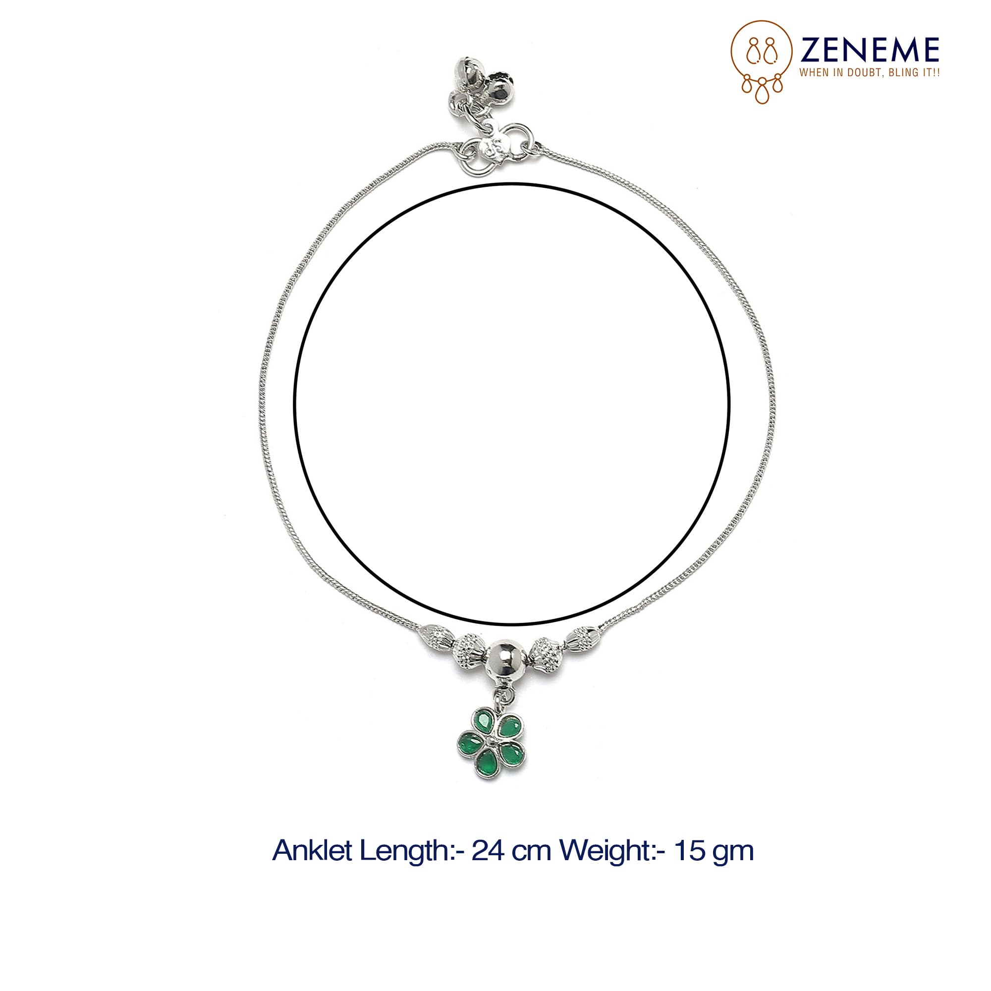 Set Of 2 American Diamond Floral Anklets