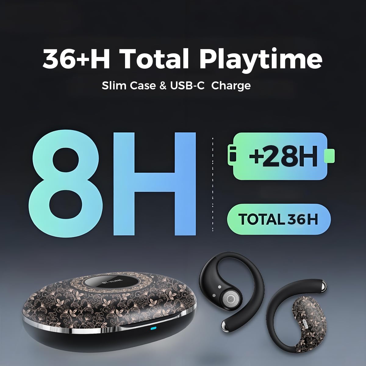 Micool Open Ear Wireless Earbuds, Bluetooth 6.0 Clip-On Earbuds, 36H Playtime, Comfort Fit Sport Headphones for Running & Gym, Noise Cancelling Mics, USB-C Fast Charge, IPX5 Sweatproof
