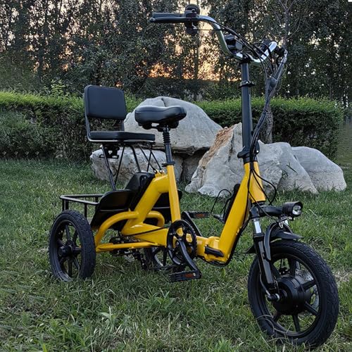 pealiritansemen Faltbares Elektrodreirad Für Erwachsene, 14 Zoll, Mit 10,4 Ah Batterie, Max. Reichweite 40 km, 160-mm-Scheibenbremse, LCD-Display, Max. Tragkraft 180 kg Yellow