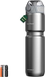 MYFOREST 24oz Insulated Bike Water Bottle - Surgical 18/10 Steel, No Plastic Taste, MTB/Gravel Grip, 2-in-1 Chug/Sip, Anti-Scratch Glossy Steel
