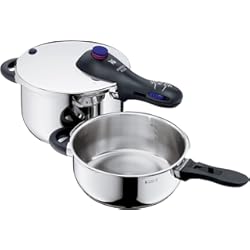 Olla Fissler Vitavit WMF Perfect Plus - Set con Olla Rápida 22 cm de diámetro de 4 Litros y Medio + cuerpo 3 litros, Acero Inoxidable Cromargan para Inducción, 4L / 3L