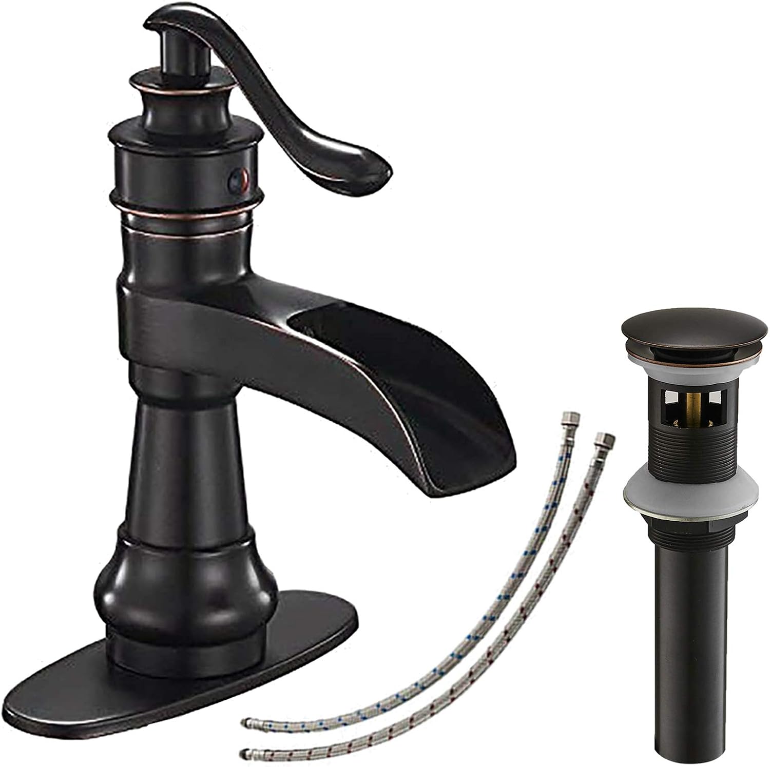 BATHLAVISH Oil Rubbed Bronze Bathroom Faucet, Waterfall Bathroom Sink ...