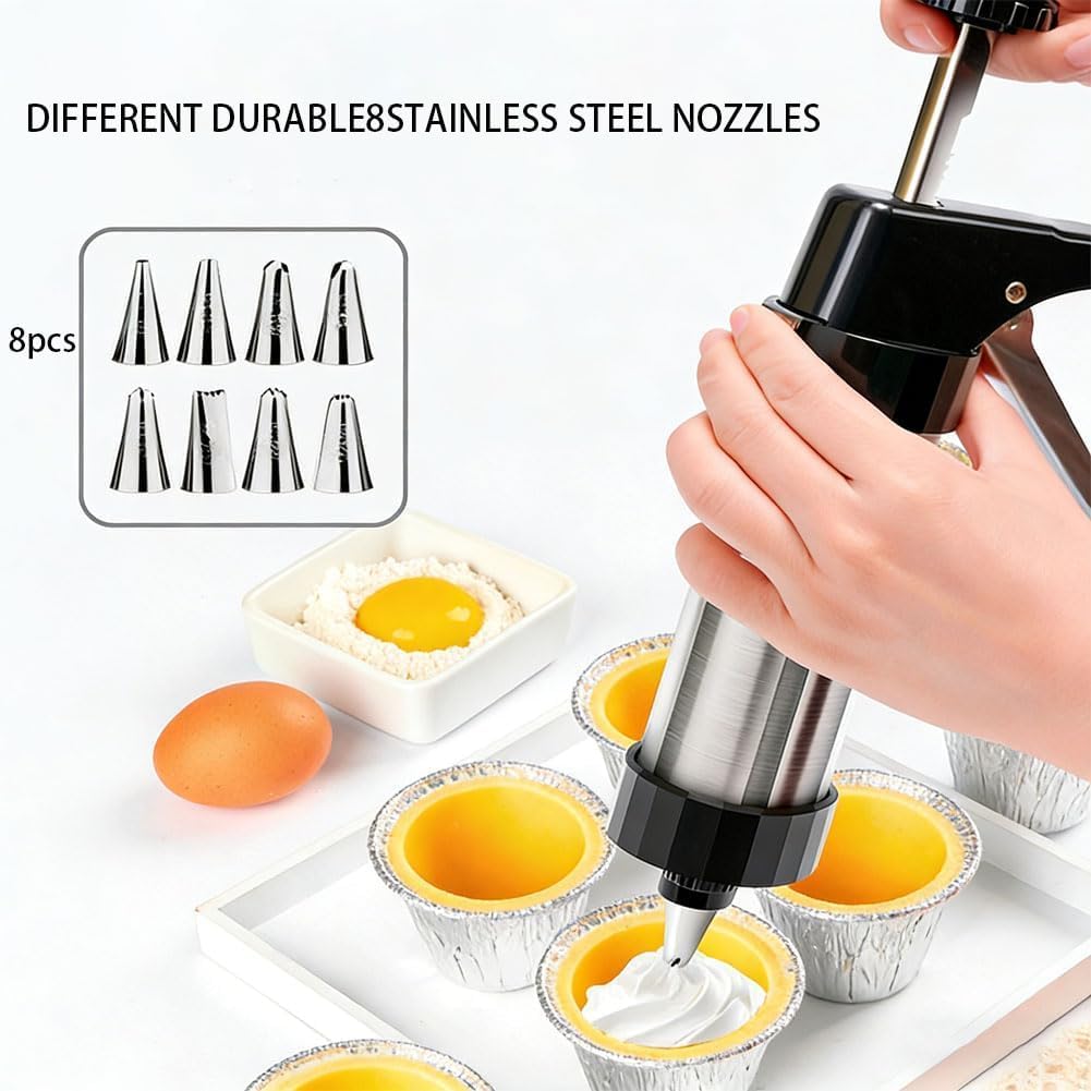 Stainless Steel Spritz Cookie Press Maker Kit, Cookie Spritz Press with 13 Discs and 8 Icing Tips, Cookies Press for Family Baking (Red)
