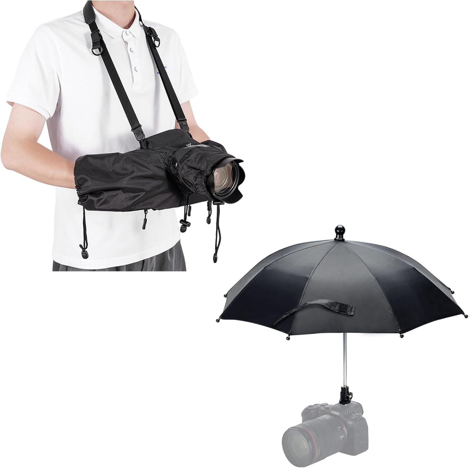 Kiorafoto Camera Rain Umbrella +Camera Rain Cover: Camera Hot Shoe Umbrella with Camera Rain Cover