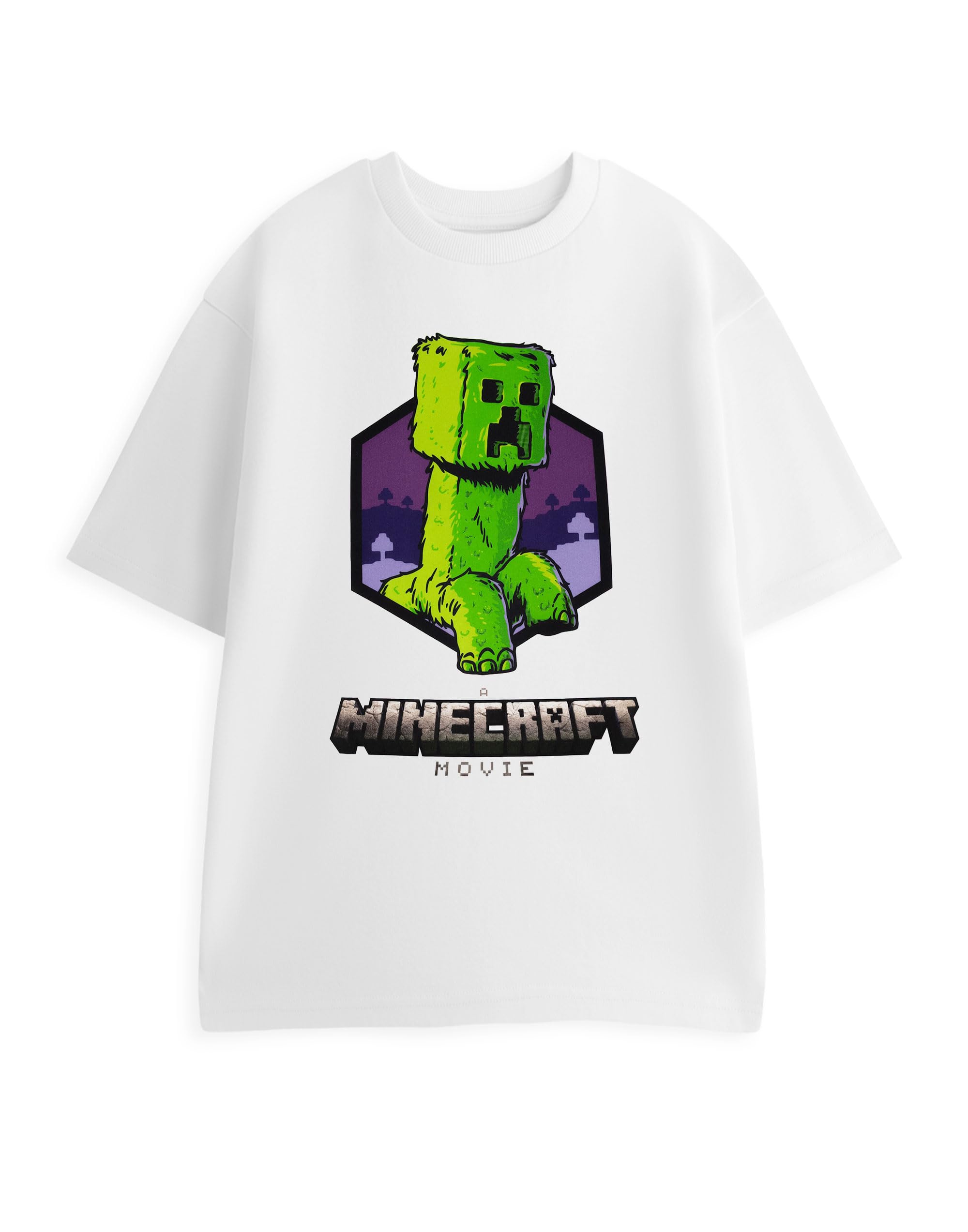 Minecraft Creeper Mens White Graphic Tee | Short Sleeve T-Shirt | Casual Wear Movie Merchandise Movie Promotion Apparel | Classic Crew Neck Top - Small