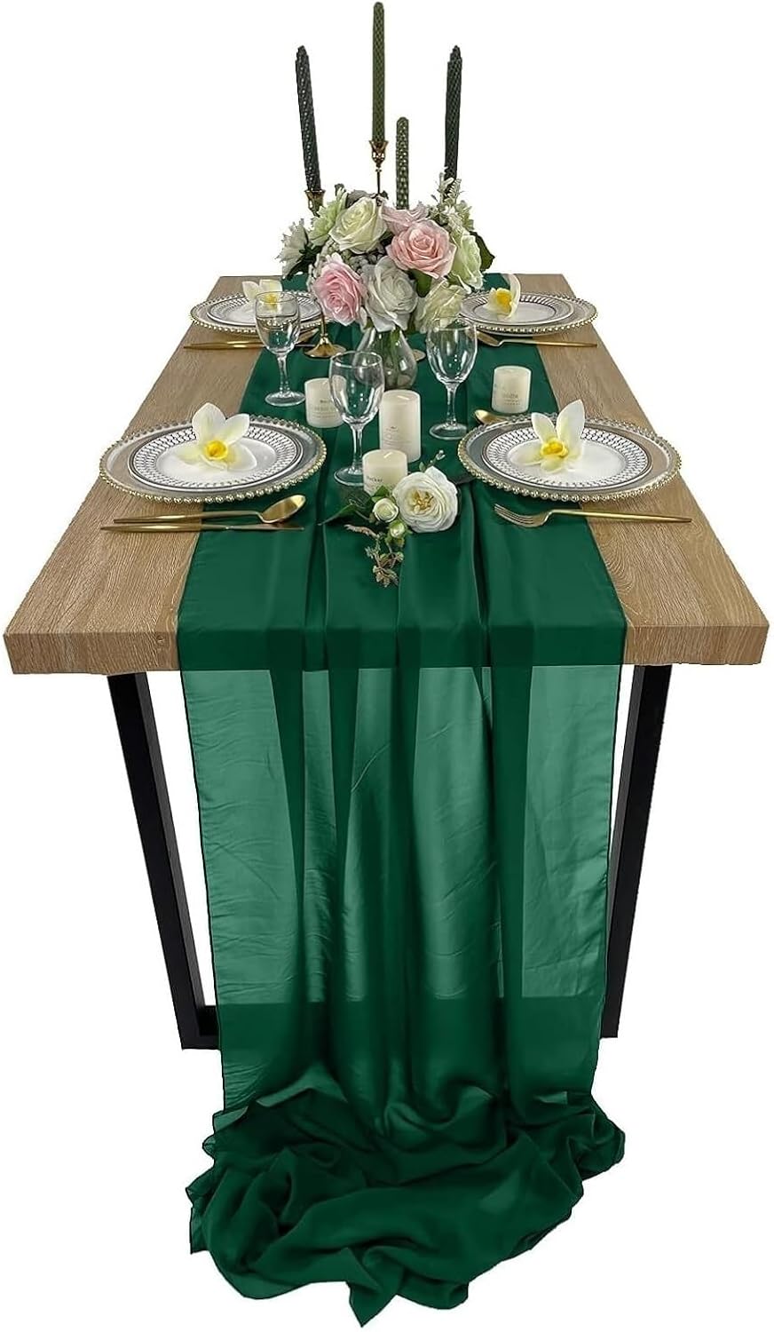 Chiffon Table Runner 13ft Chiffon Table Runner, 29x156 Inches Wedding , Top Sheer Bridal Party(Color 3,27 x 120 inch 1 Pack)