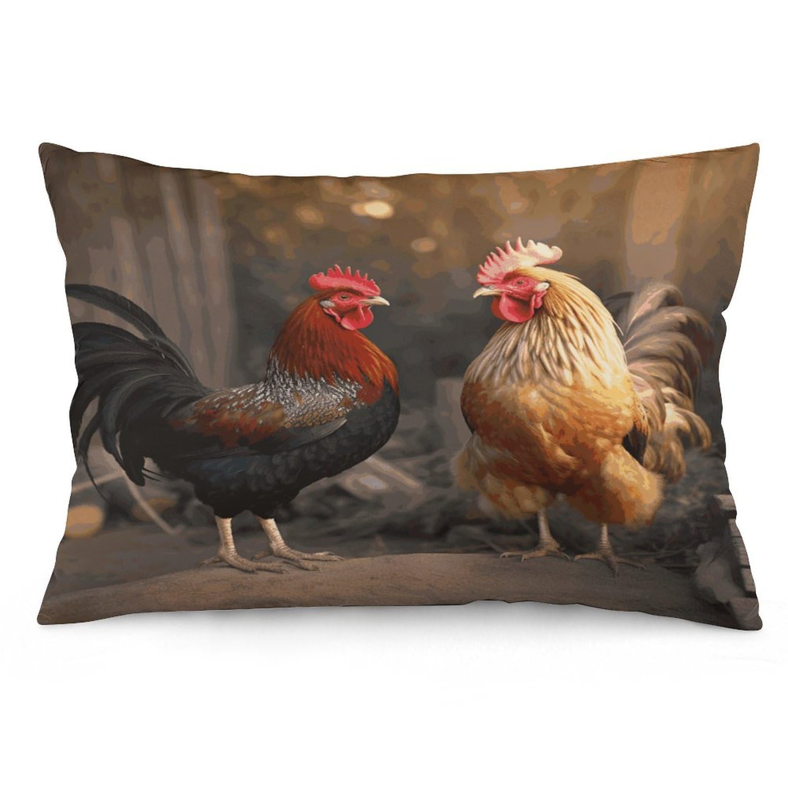 Rooster and Chicken Throw Pillow Covers with Silent Zipper Polyester Pillow Protectors Removable Pillow Cases Soft Pillowcase Cozy Pillow Sham Cushion Cover for Sofa Car Bed 20"x30"