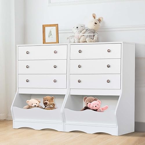 Miniatura 4 de Cómoda blanca con 3 cajones para dormitorio cómoda de 3 cajones con organizadores de juguetes y almacenamiento de ropa cómoda de madera para niños