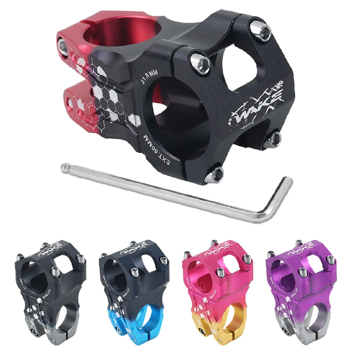 BESNIN Bike Stem 0 Degree 35mm/50mm Short MTB Stem, CNC Machined Aluminium Alloy, 31.8mm Handlebar Clamp for Mountain Bike, Gravel, Enduro, DH, XC & E-Bike (Two-tone Black/Red, 31.8x50mm)