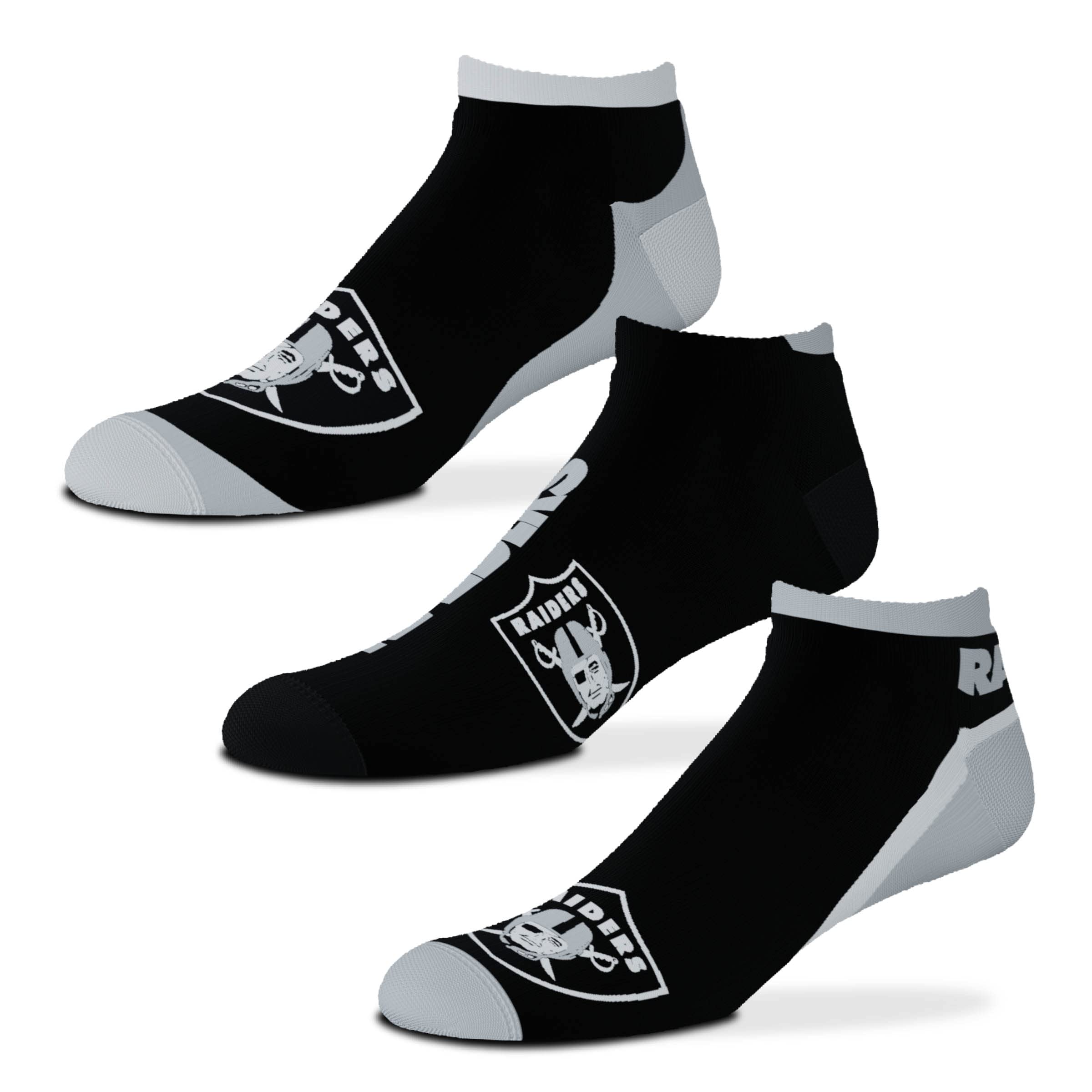 FBF - NFL Flash No Show Ankle Socks For Men And Women - 3 Pack, Las Vegas Raiders, Large