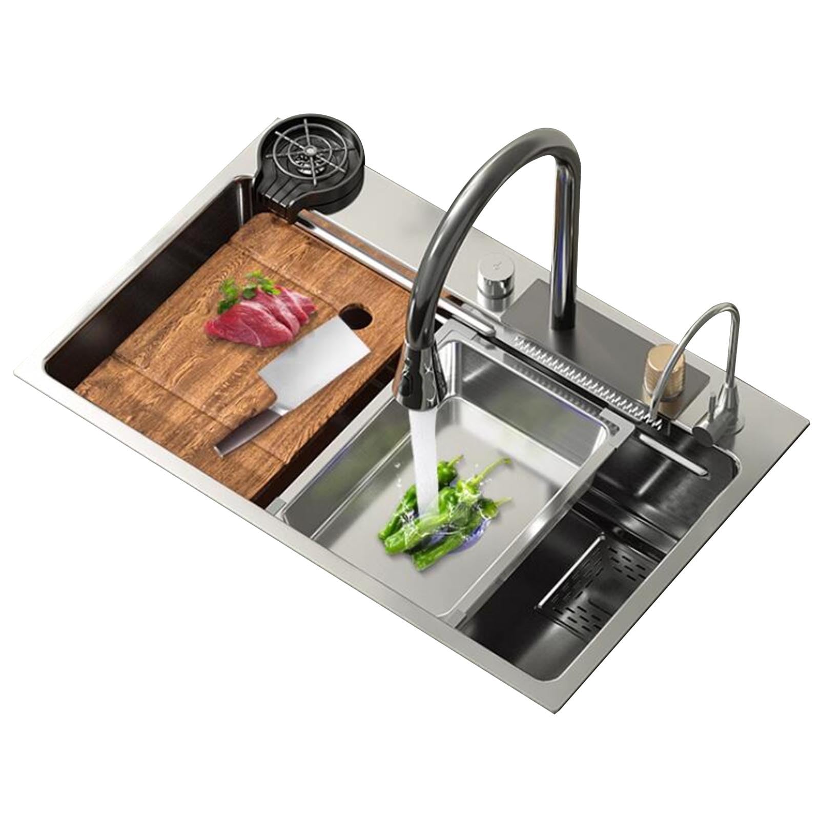 LMYSXAOZ Single Bowl Silver Stainless Steel Waterfall Sink Dishes for Kitchen Restaurant Decoration Household Embedded Countertop Basin Easy to Clean(80 * 45 22cm)