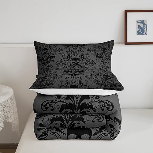 Miniatura 5 de Juego de edredón de damasco negro para adultos, juego de edredón antiguo barroco victoriano, tamaño Queen, edredón gótico vintage floral exótico
